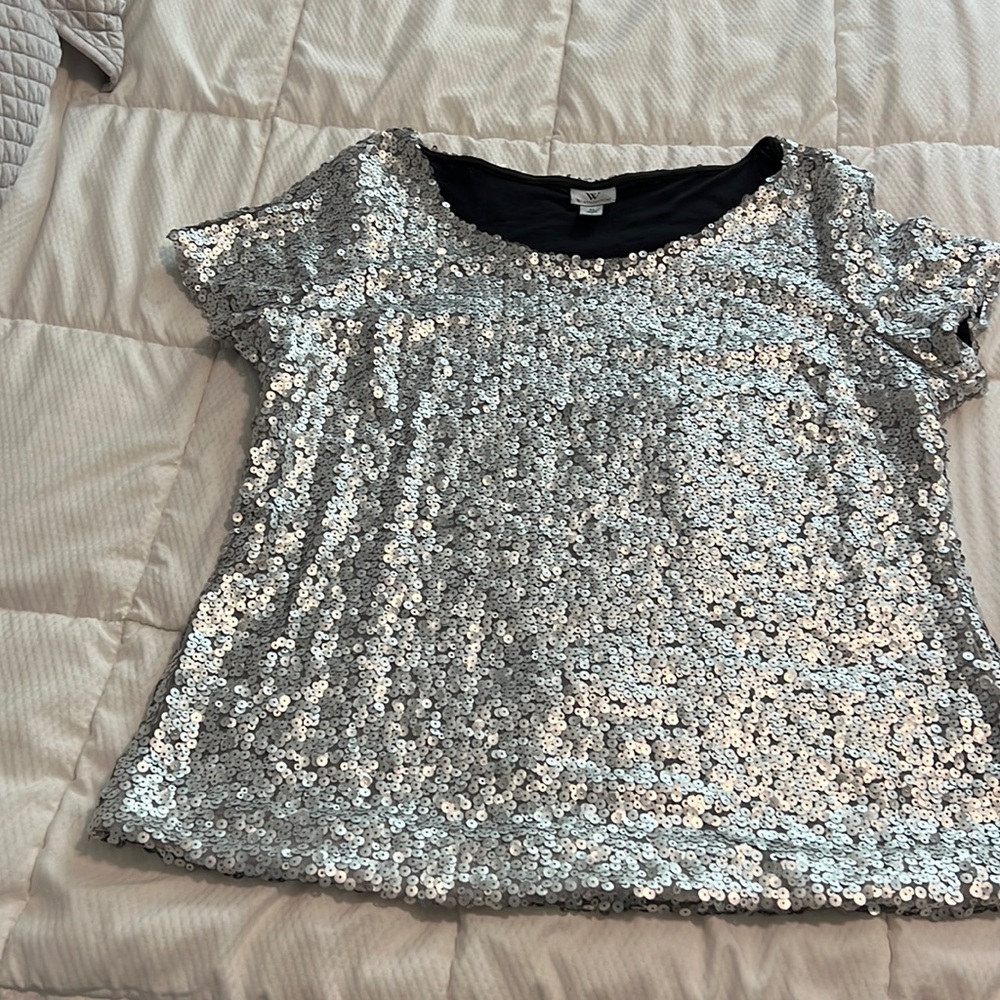Silver short sleeve sequence top